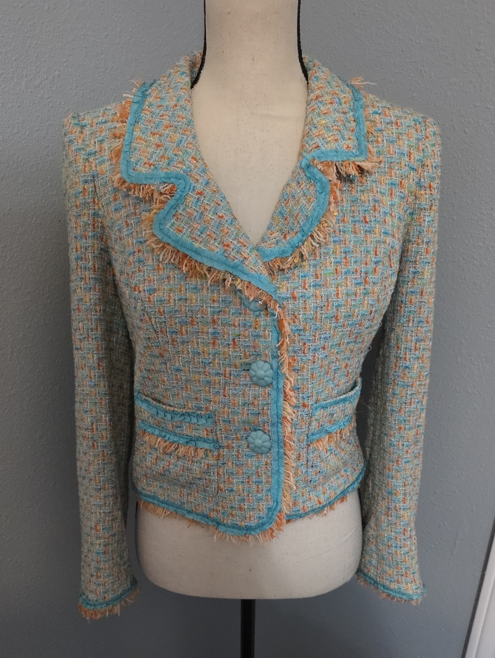 CYNTHIA STEFFE PLAID BOUCLÉ JACKET SZ M